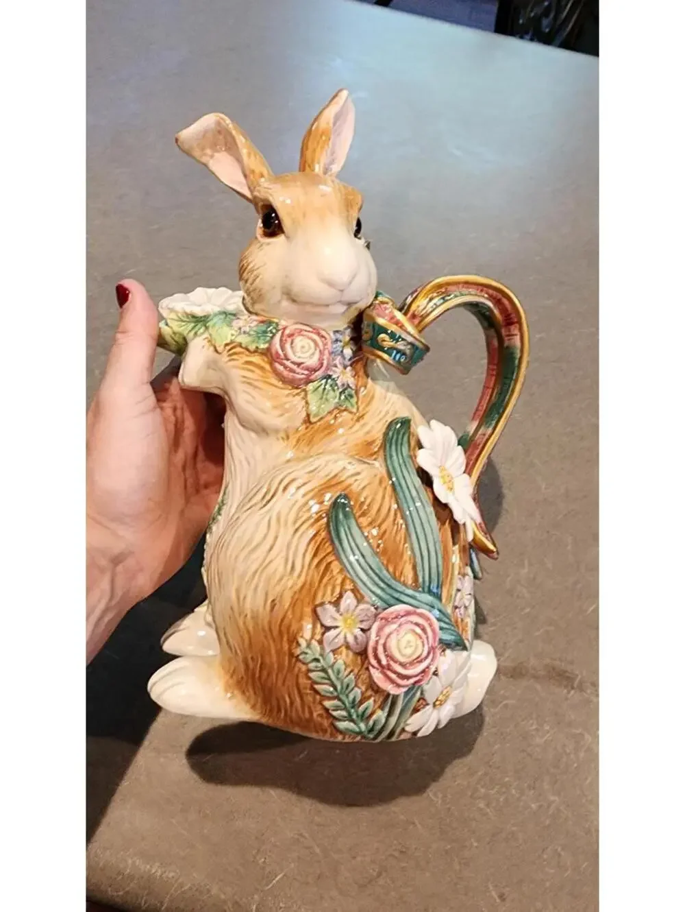 Fitz & Floyd Woodland Spring Rabbit 12.5” Water Pitcher w/ Ribbon Handle Bunny